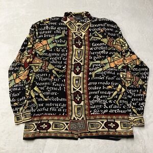 VTG Timney Fowler for Go Silk Mens Shirt XL 100% Silk Gothic Stained Glass AOP